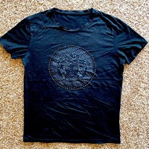 black Short Sleeve T SHIRT CRYSTAL embellished MEDUSA motif Unisex Chest 38"